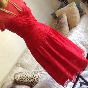 Red lace strapless cocktail  dress